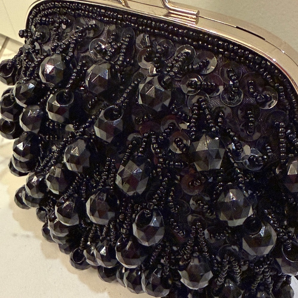 Elegant Black Beaded Clutch - Picture 3 of 5